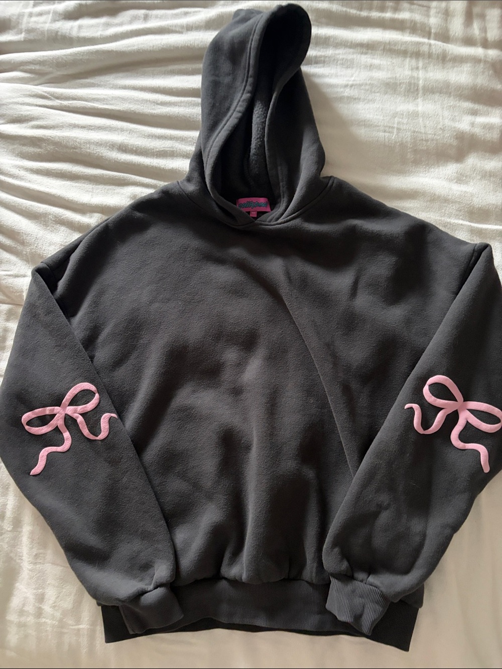 Edikted Charcoal Hoodie with Pink Logo Tag
